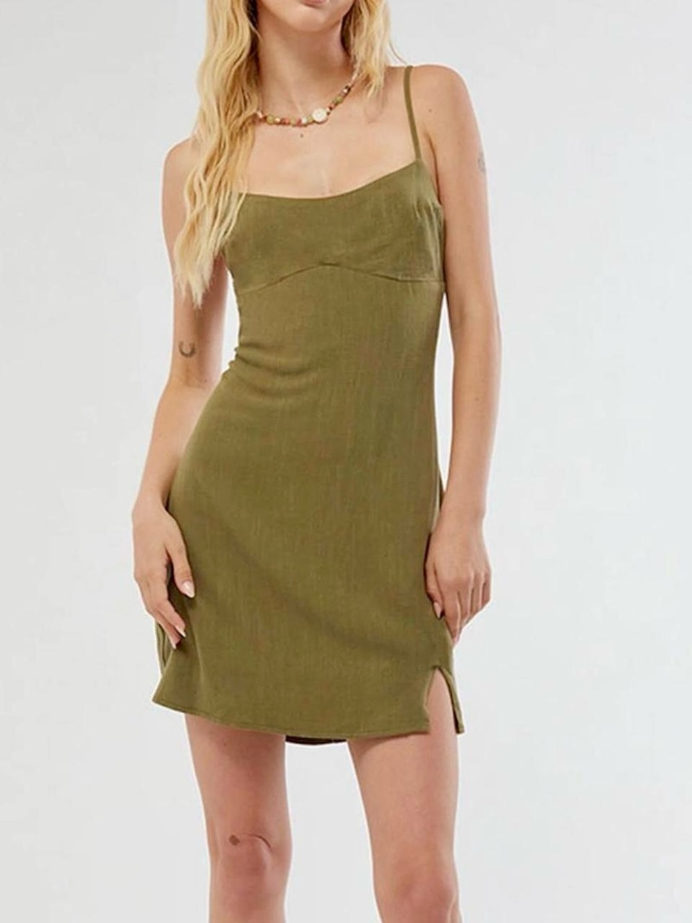 Kendall + Kylie Olive Linen Blend Open Back Mini Dress NWT